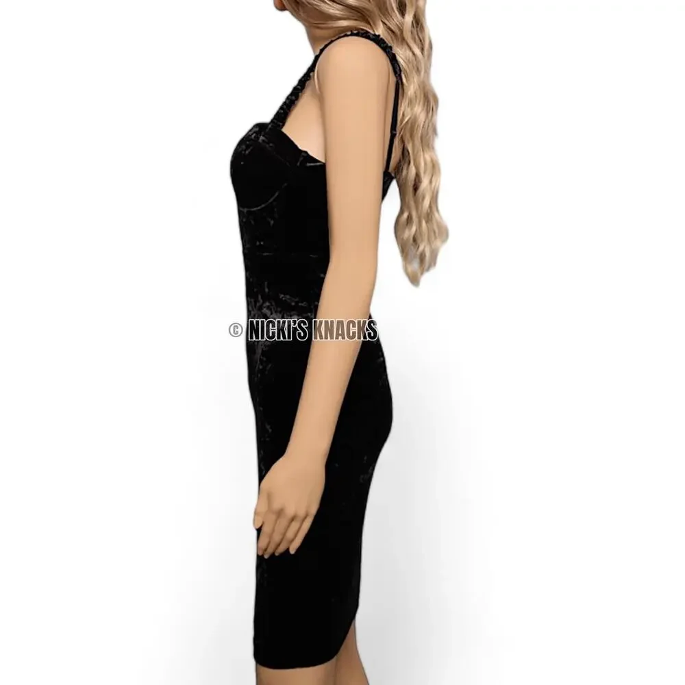 Guess Gianna Black Velvet Mini Dress Sleeveless Bodycon Party Outfit Size XS - Picture 6 of 13